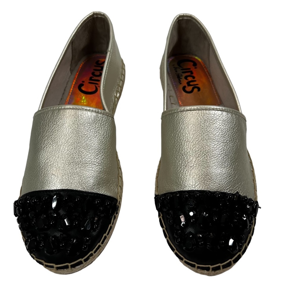 Circus Sam Edelman Loretta Size 9 Gold Metallic Black Embellished Espadrille - Picture 7 of 11